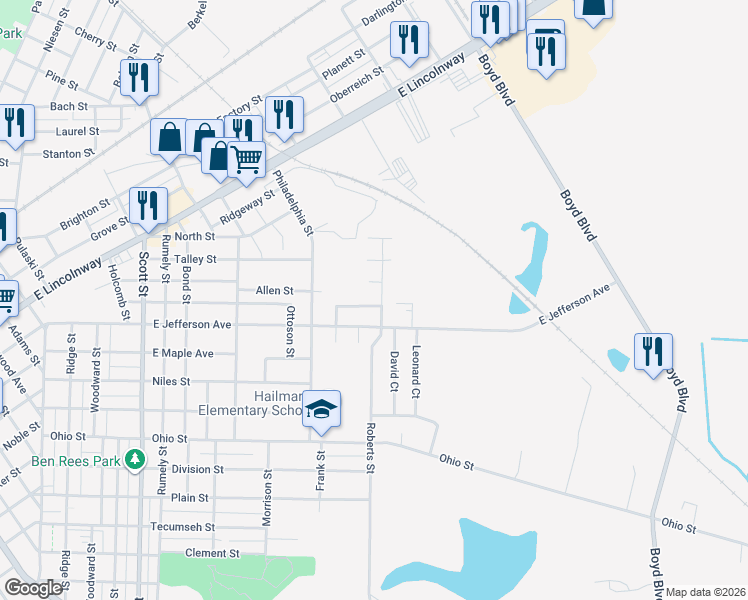 map of restaurants, bars, coffee shops, grocery stores, and more near 512 Roberts Street in La Porte