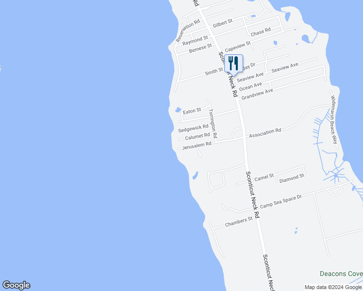 map of restaurants, bars, coffee shops, grocery stores, and more near 6 Jerusalem Road in Fairhaven