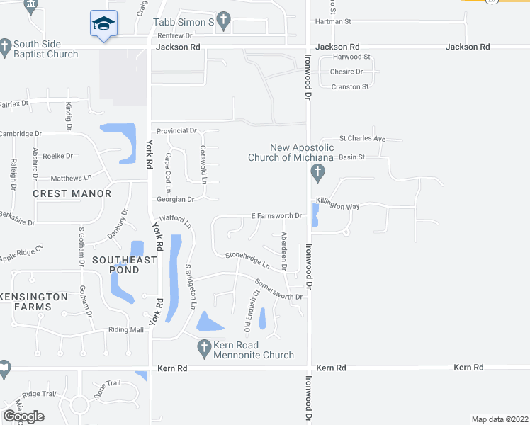 map of restaurants, bars, coffee shops, grocery stores, and more near 1912 E Farnsworth Dr in South Bend