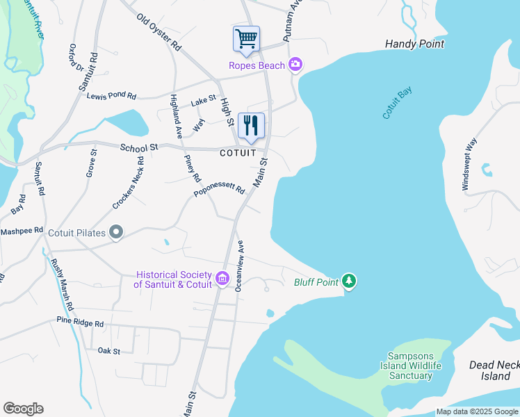 map of restaurants, bars, coffee shops, grocery stores, and more near 996 Main Street in Barnstable
