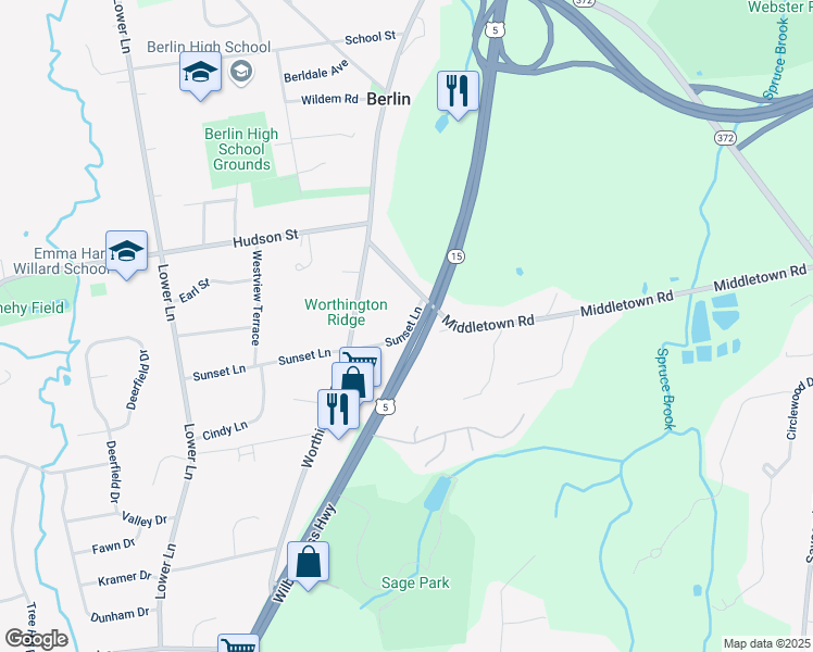 map of restaurants, bars, coffee shops, grocery stores, and more near 1310 Berlin Turnpike in Berlin