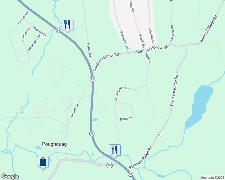 map of restaurants, bars, coffee shops, grocery stores, and more near 50 Cunningham Lane in Poughquag