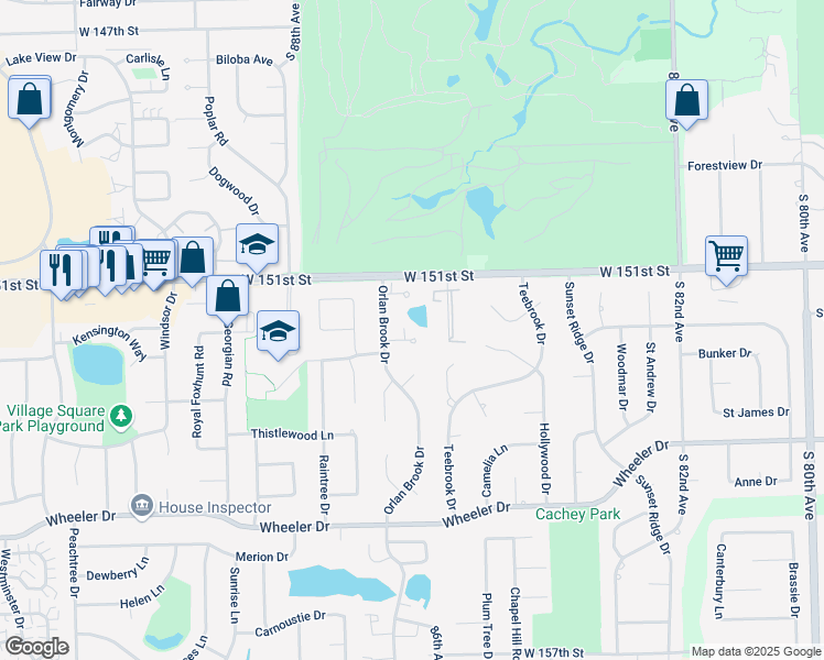 map of restaurants, bars, coffee shops, grocery stores, and more near 8614 Lexington Circle in Orland Park