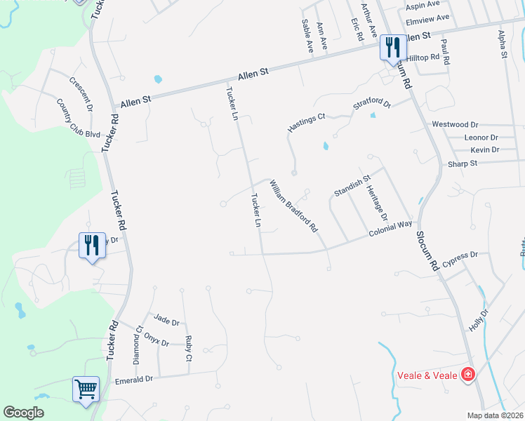 map of restaurants, bars, coffee shops, grocery stores, and more near 64 Tucker Lane in Dartmouth