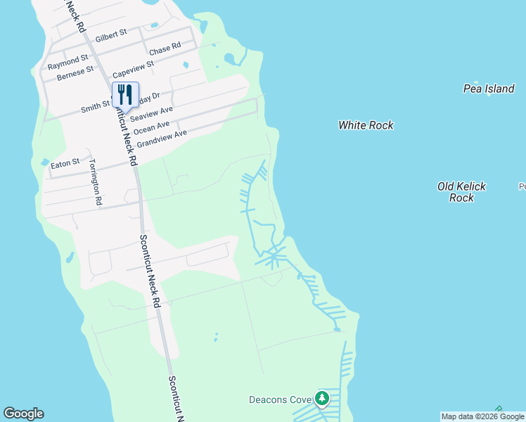 map of restaurants, bars, coffee shops, grocery stores, and more near 6 Widemarsh Beach Way in Fairhaven