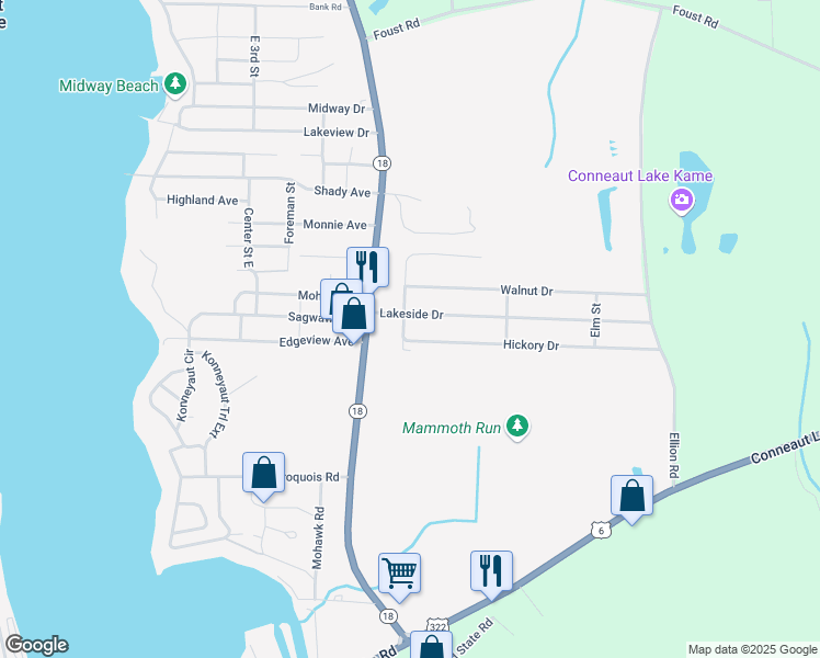 map of restaurants, bars, coffee shops, grocery stores, and more near 8 Bond Court in Conneaut Lake