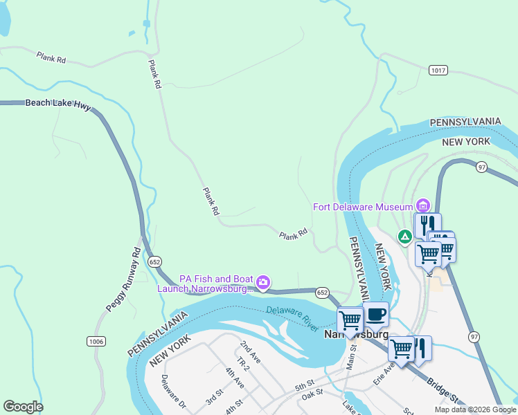 map of restaurants, bars, coffee shops, grocery stores, and more near 611 Plank Road in Wayne