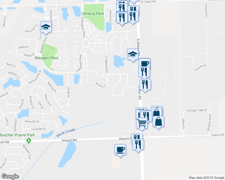 map of restaurants, bars, coffee shops, grocery stores, and more near 246 Oakcreek Lane in Romeoville