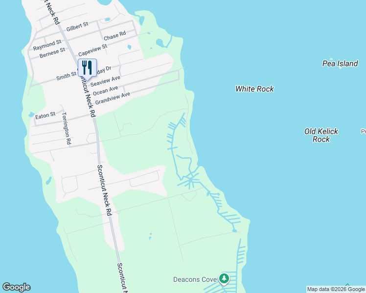 map of restaurants, bars, coffee shops, grocery stores, and more near 6 Widemarsh Beach Way in Fairhaven