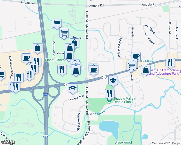 map of restaurants, bars, coffee shops, grocery stores, and more near in Lucas County