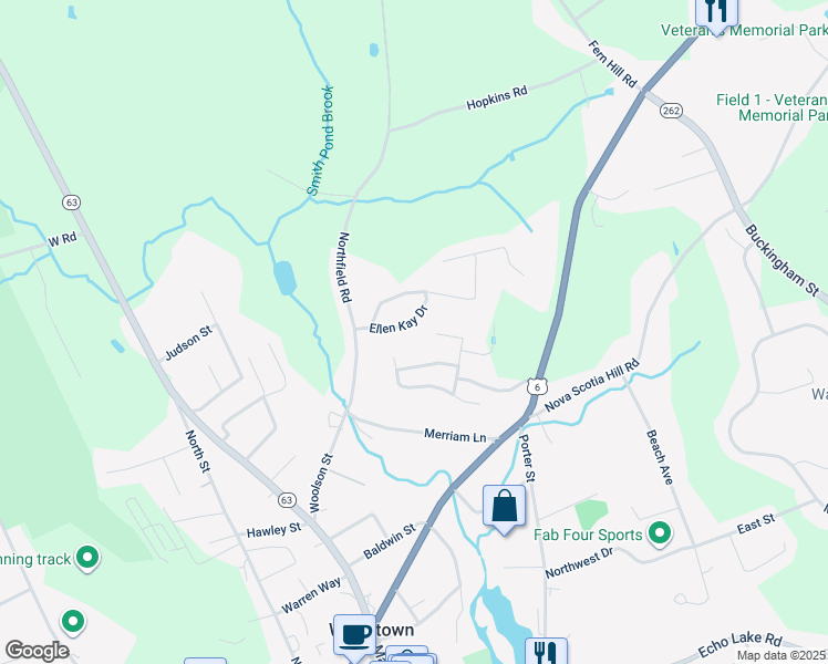 map of restaurants, bars, coffee shops, grocery stores, and more near 56 Ellen Kay Drive in Watertown