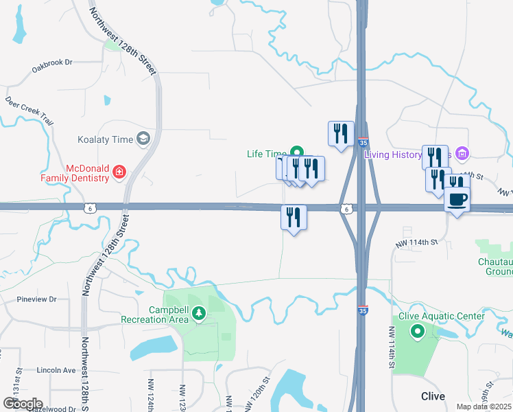map of restaurants, bars, coffee shops, grocery stores, and more near 11989 Hickman Road in Urbandale
