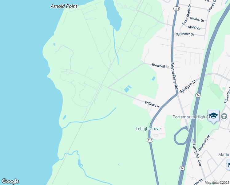 map of restaurants, bars, coffee shops, grocery stores, and more near 184 Willow Lane in Portsmouth