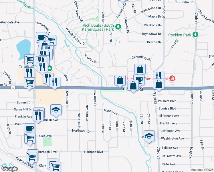 map of restaurants, bars, coffee shops, grocery stores, and more near 2600 Colby Woods Drive in Urbandale