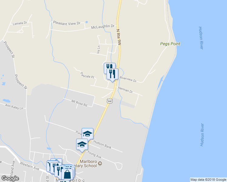 map of restaurants, bars, coffee shops, grocery stores, and more near 435 Bixby Lane in Marlboro