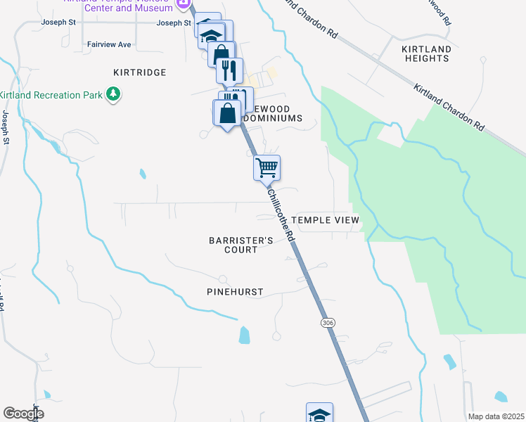 map of restaurants, bars, coffee shops, grocery stores, and more near 9410 Chillicothe Road in Kirtland