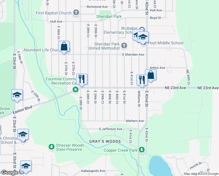 map of restaurants, bars, coffee shops, grocery stores, and more near 3999 Easton Boulevard in Des Moines