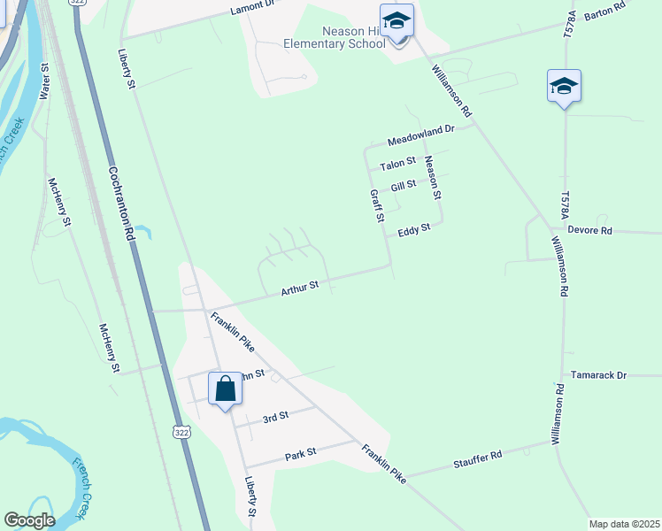 map of restaurants, bars, coffee shops, grocery stores, and more near in Meadville