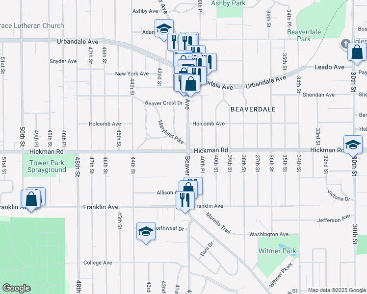map of restaurants, bars, coffee shops, grocery stores, and more near 2200 Beaver Avenue in Des Moines