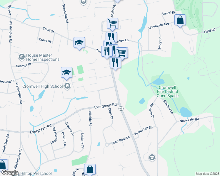 map of restaurants, bars, coffee shops, grocery stores, and more near 5 Reiman Drive in Cromwell