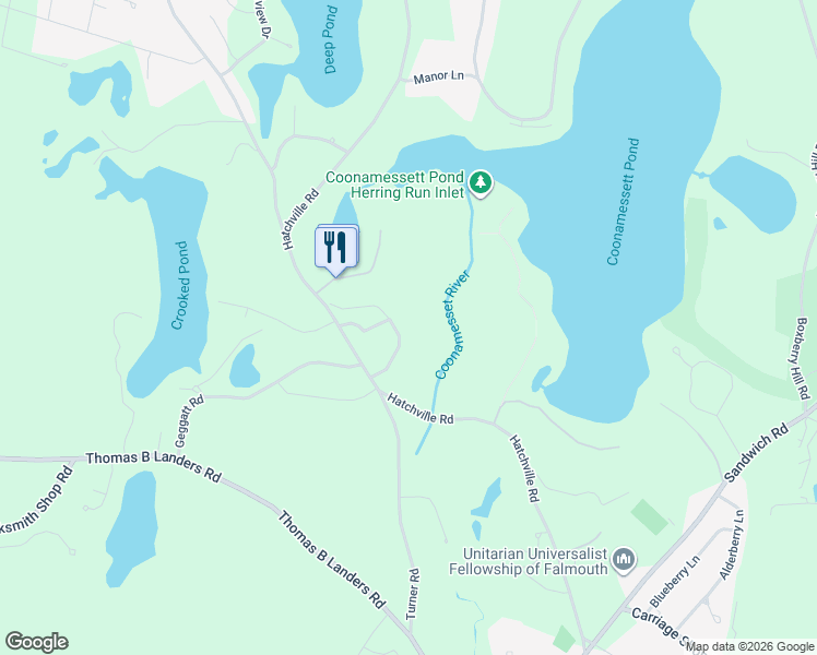 map of restaurants, bars, coffee shops, grocery stores, and more near 29 Common Way in Falmouth