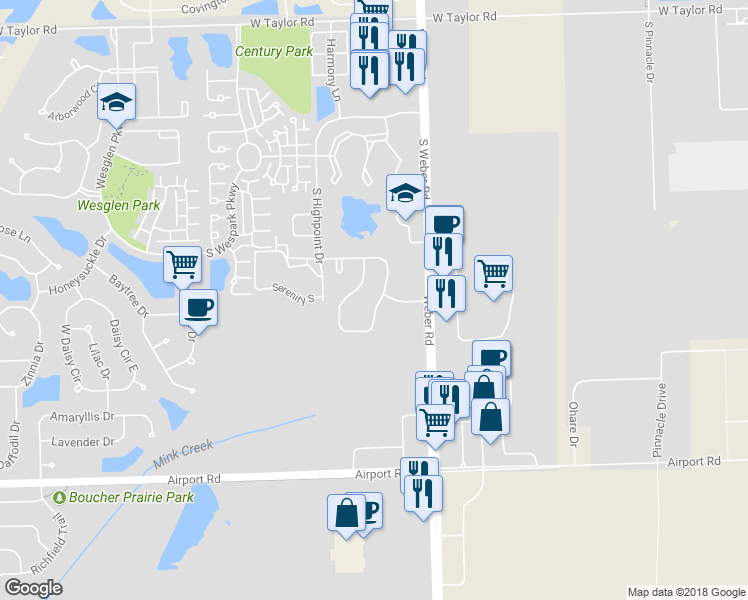 map of restaurants, bars, coffee shops, grocery stores, and more near 254 South Alder Creek Drive in Romeoville