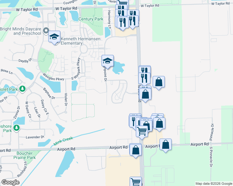 map of restaurants, bars, coffee shops, grocery stores, and more near 210 Oakcreek Lane in Romeoville
