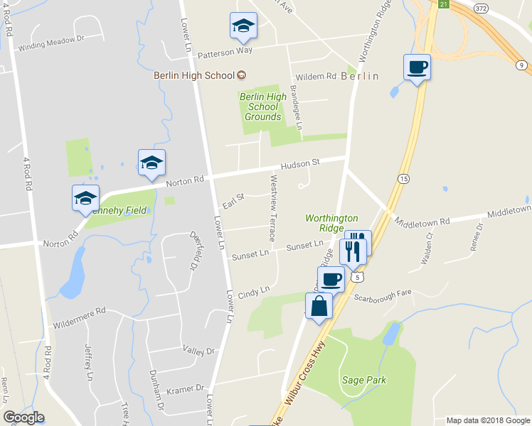map of restaurants, bars, coffee shops, grocery stores, and more near 70 Westview Terrace in Berlin