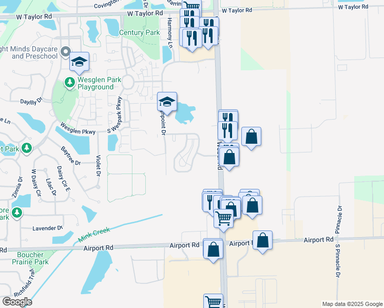 map of restaurants, bars, coffee shops, grocery stores, and more near 210 Oakcreek Lane in Romeoville