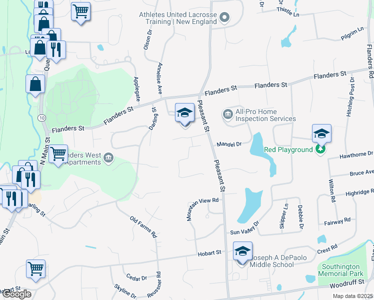 map of restaurants, bars, coffee shops, grocery stores, and more near 720 Pleasant Street in Southington