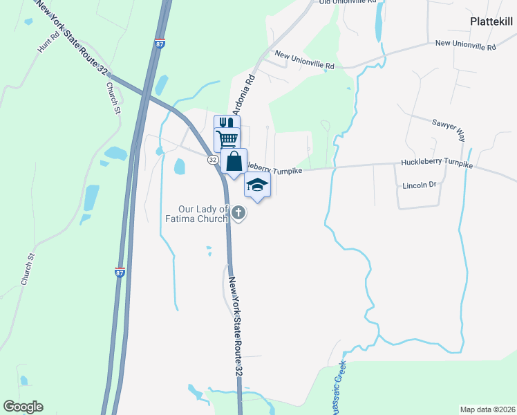 map of restaurants, bars, coffee shops, grocery stores, and more near 1270 New York 32 in Wallkill