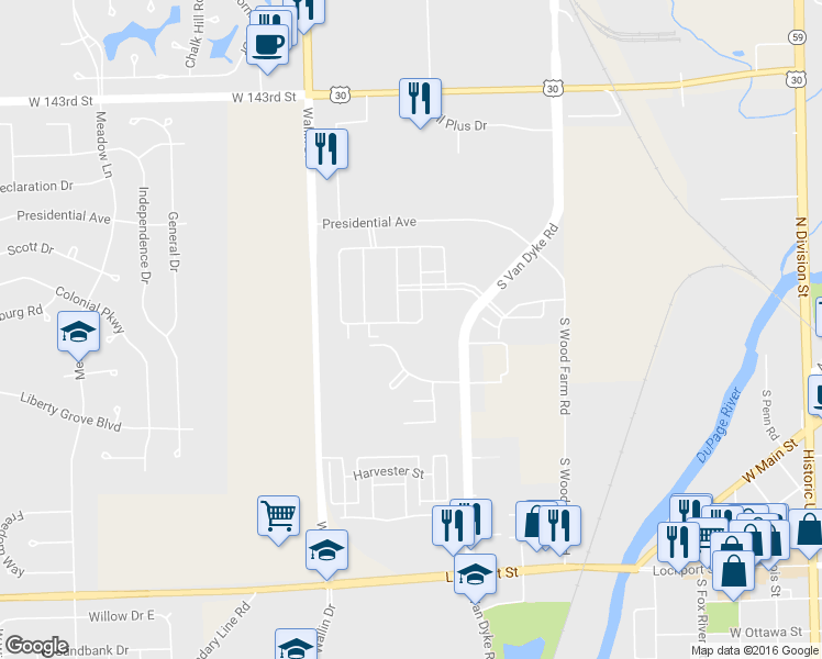 map of restaurants, bars, coffee shops, grocery stores, and more near 14605 Patriot Square Drive East in Plainfield