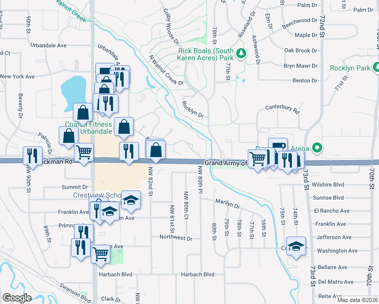 map of restaurants, bars, coffee shops, grocery stores, and more near 8080 Cobblestone Road in Urbandale
