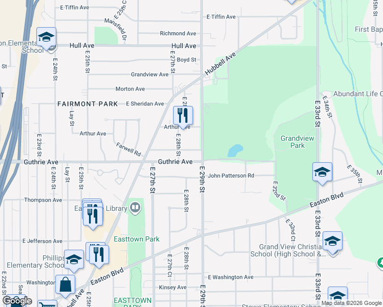 map of restaurants, bars, coffee shops, grocery stores, and more near 2806 Wisconsin Avenue in Des Moines