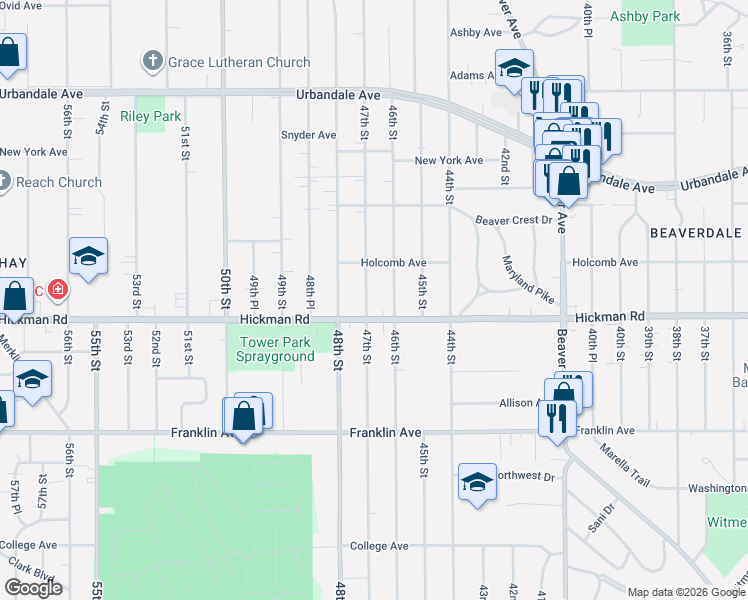map of restaurants, bars, coffee shops, grocery stores, and more near 2403 47th Street in Des Moines