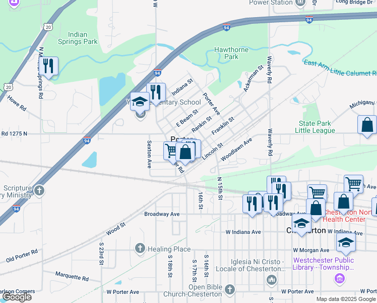 map of restaurants, bars, coffee shops, grocery stores, and more near in Porter County