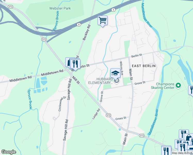 map of restaurants, bars, coffee shops, grocery stores, and more near 266 Stony Mill Lane in Berlin