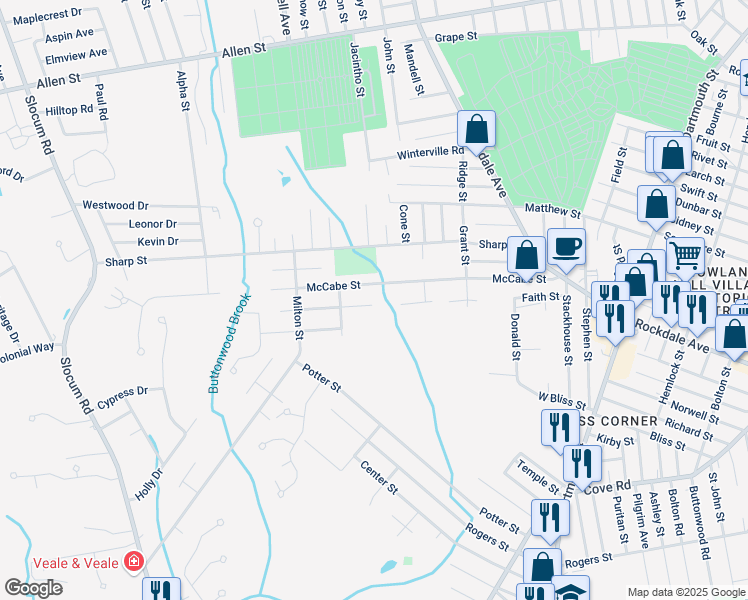 map of restaurants, bars, coffee shops, grocery stores, and more near 100 McCabe Street in Dartmouth