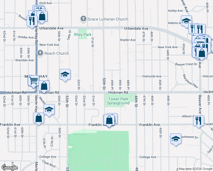 map of restaurants, bars, coffee shops, grocery stores, and more near 2409 50th Street in Des Moines