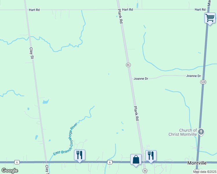 map of restaurants, bars, coffee shops, grocery stores, and more near 9398 Plank Road in Montville