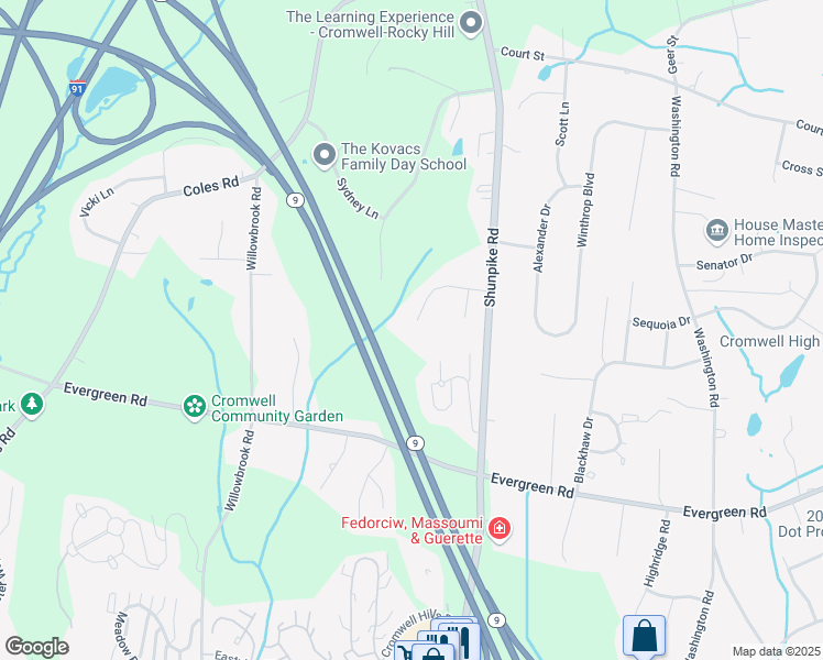 map of restaurants, bars, coffee shops, grocery stores, and more near 20 Horse Run Hill Road in Cromwell