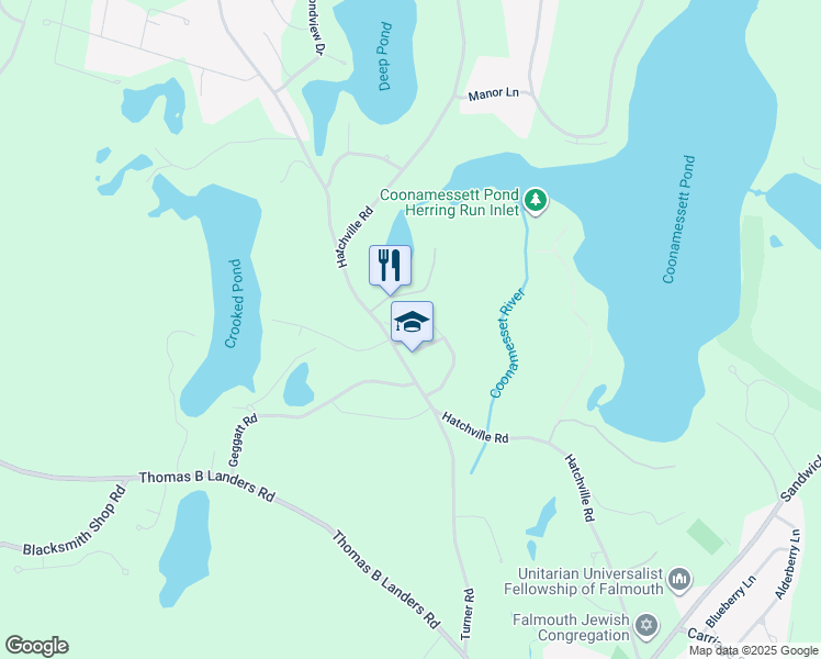 map of restaurants, bars, coffee shops, grocery stores, and more near 8 Solar Way in Falmouth