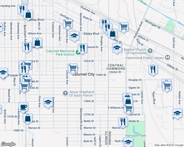 map of restaurants, bars, coffee shops, grocery stores, and more near 684 Forsythe Avenue in Calumet City