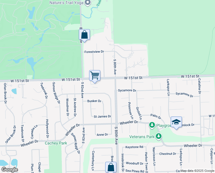 map of restaurants, bars, coffee shops, grocery stores, and more near 8031 West 151st Street in Orland Park