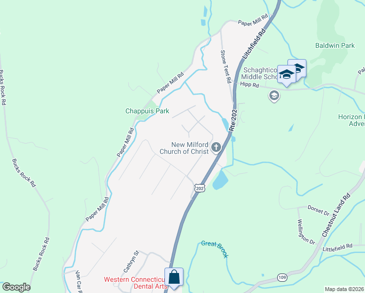 map of restaurants, bars, coffee shops, grocery stores, and more near 10 Mountain View Avenue in New Milford