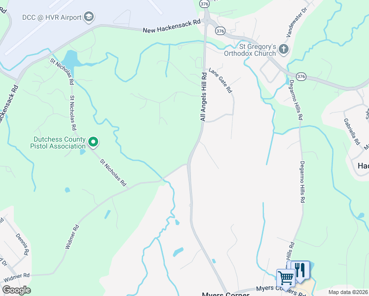 map of restaurants, bars, coffee shops, grocery stores, and more near 54 All Angels Hill Road in Wappingers Falls