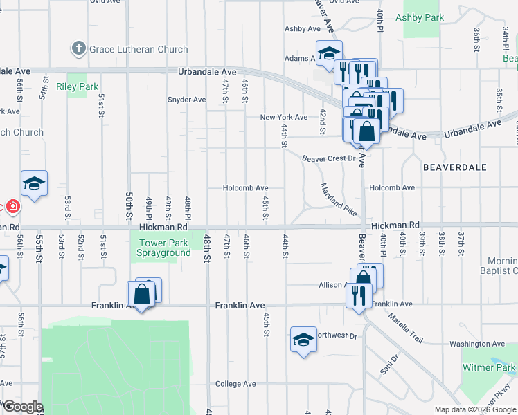 map of restaurants, bars, coffee shops, grocery stores, and more near 2404 45th Street in Des Moines