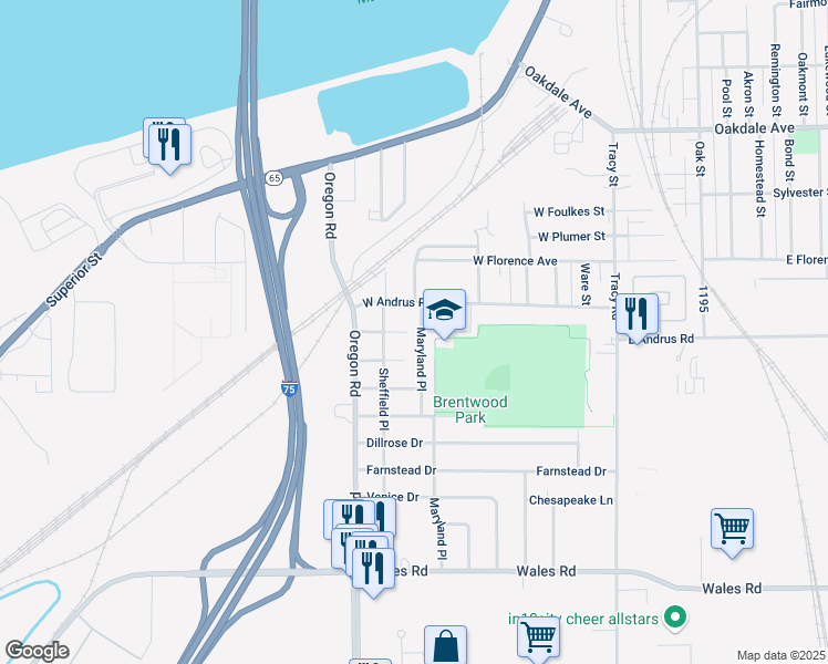 map of restaurants, bars, coffee shops, grocery stores, and more near 414 Rosedale Drive in Northwood