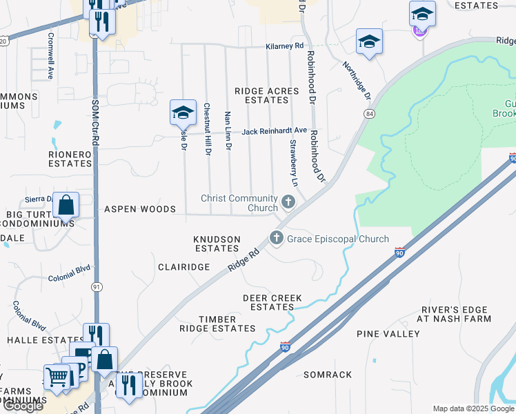 map of restaurants, bars, coffee shops, grocery stores, and more near 5458 Melody Lane in Willoughby