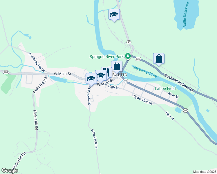 map of restaurants, bars, coffee shops, grocery stores, and more near 109 High Street in Sprague